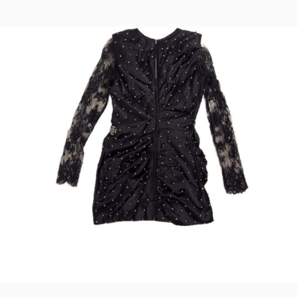 Marc Jacobs  Silk Black Mini Dress with Lace Sleeves Size 4 - Picture 6 of 7